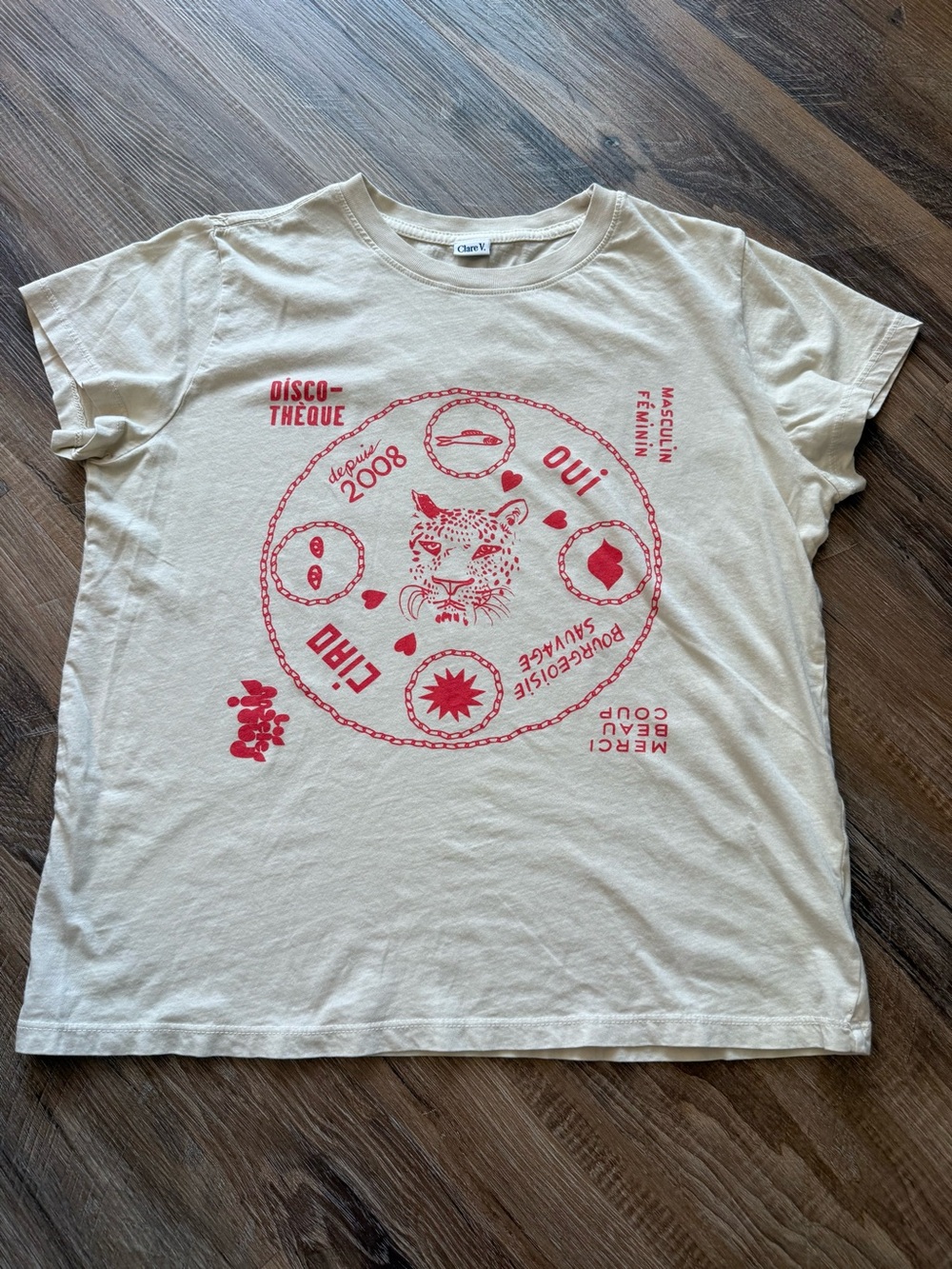 Clare V Graphic Tee - Cream with Red Print